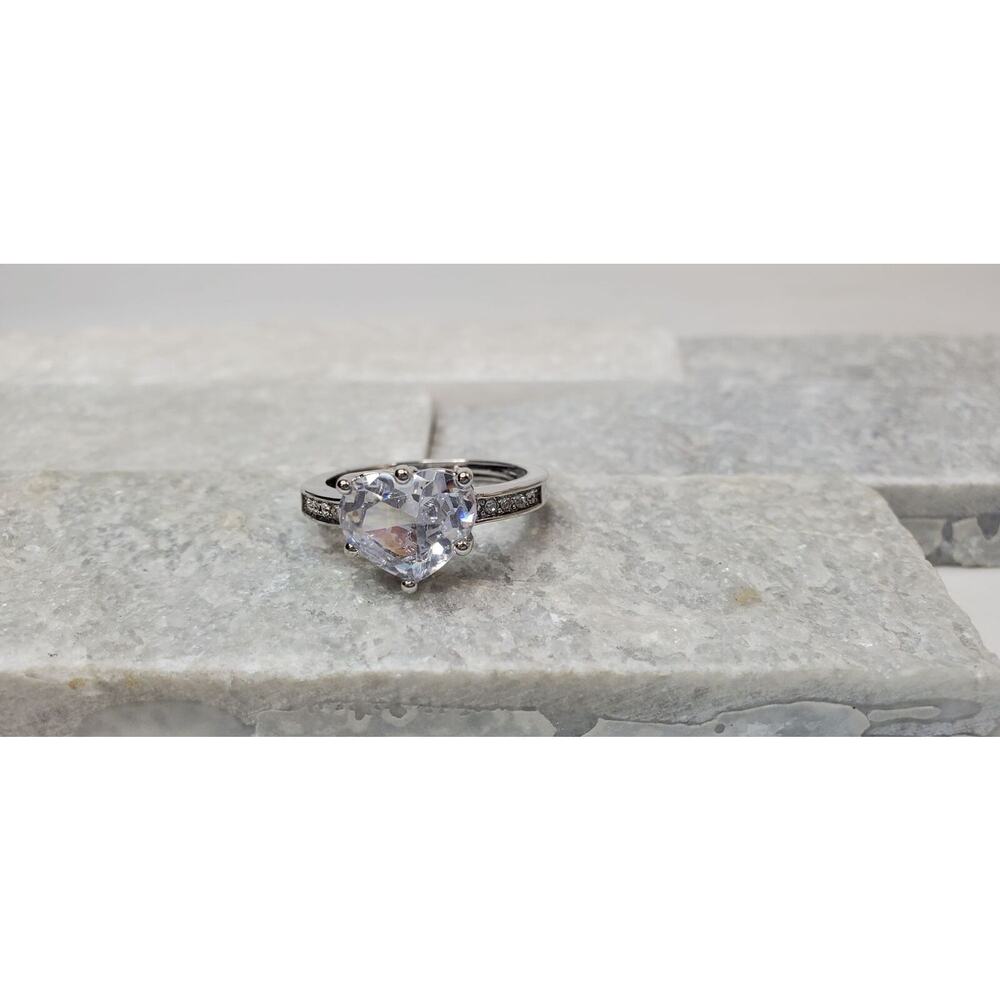 Heart Shaped Cubic Zirconia CZ Silver Tone Ring